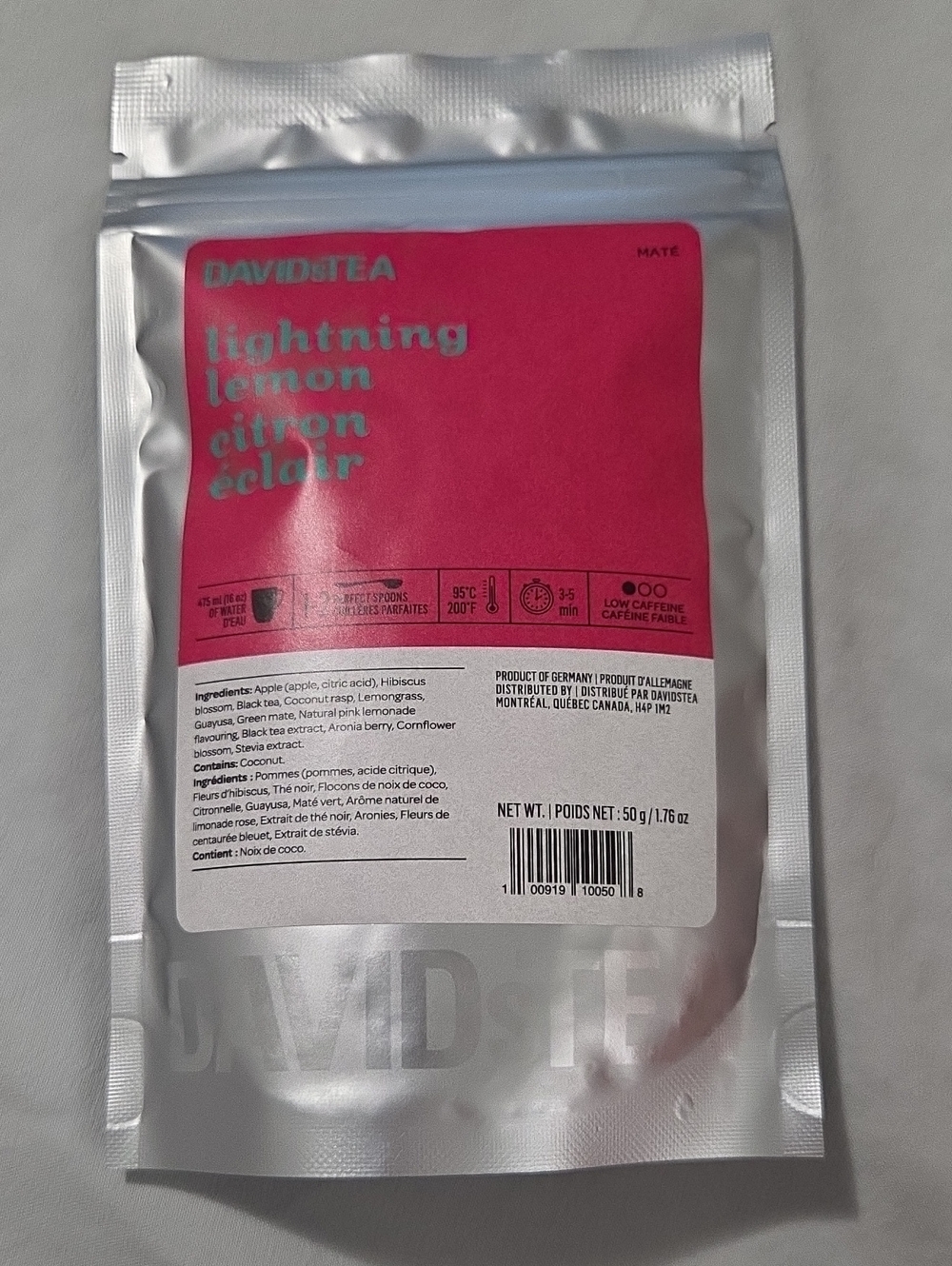2/$20 New! Sealed! Davidstea LIGHTNING LEMON Loose Leaf Tea 50g Davids Tea